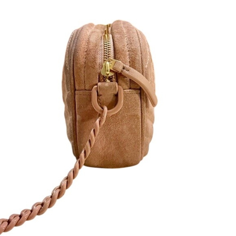 Tory Burch Kira Chevron Small Camera Bag Pink Suede Quilted Crossbody Handbag - Picture 4 of 8